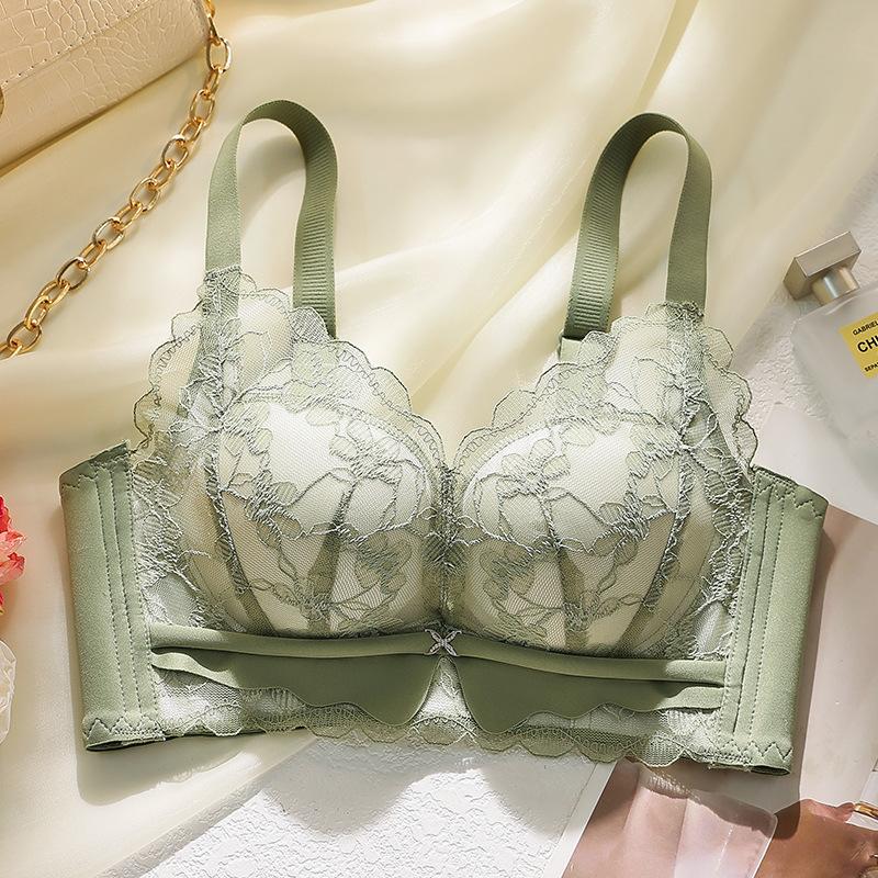 

Lace thick cup, small chest shows large collection of secondary breasts, anti-sagging bra cover gathers, no steel ring, new model 32/70ab through cup зелёный