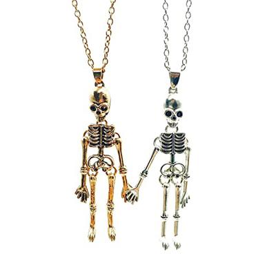 New Retro Skull Ghost Necklace Holding Hands Skull Pendant Couple Necklace Jewelry