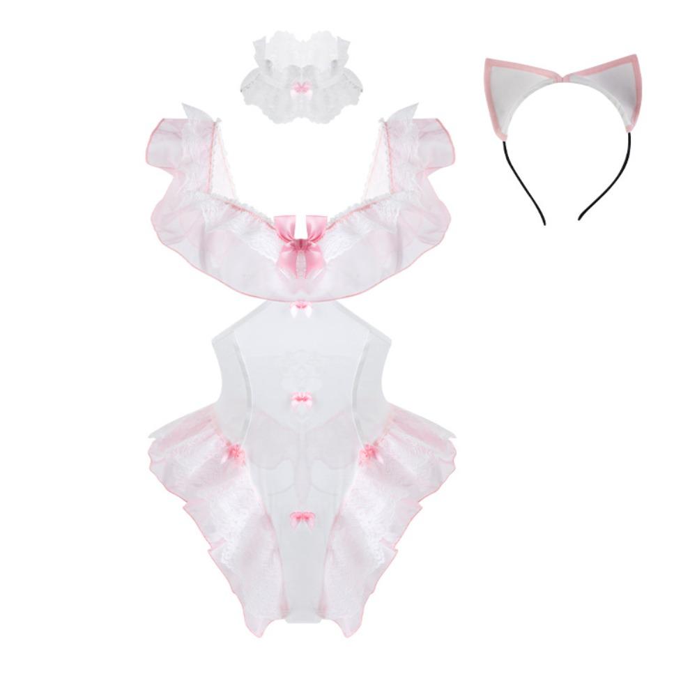 Kawaii Catwoman Lingerie Sexy Open-Crotch One-Piece Suit Cosplay Role Play Set