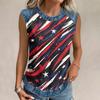 Women Sleeveless Pullover Tank Top Casual Round Neck Blouse Independence Day Print Shirt with Star Pattern and Abstract Design