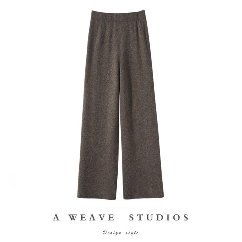 Minimalist Light Luxury High-Waisted Cashmere Knit Wide-Leg Pants for Women