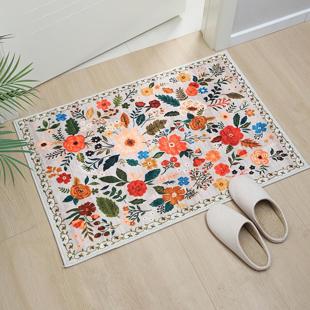 Premium Floral Bedroom Runner Rug, Soft Machine Washable Kitchen Mat - Non-Slip Indoor Doormat for Entryway, Laundry, Bathroom, Kitchen & Living Room
