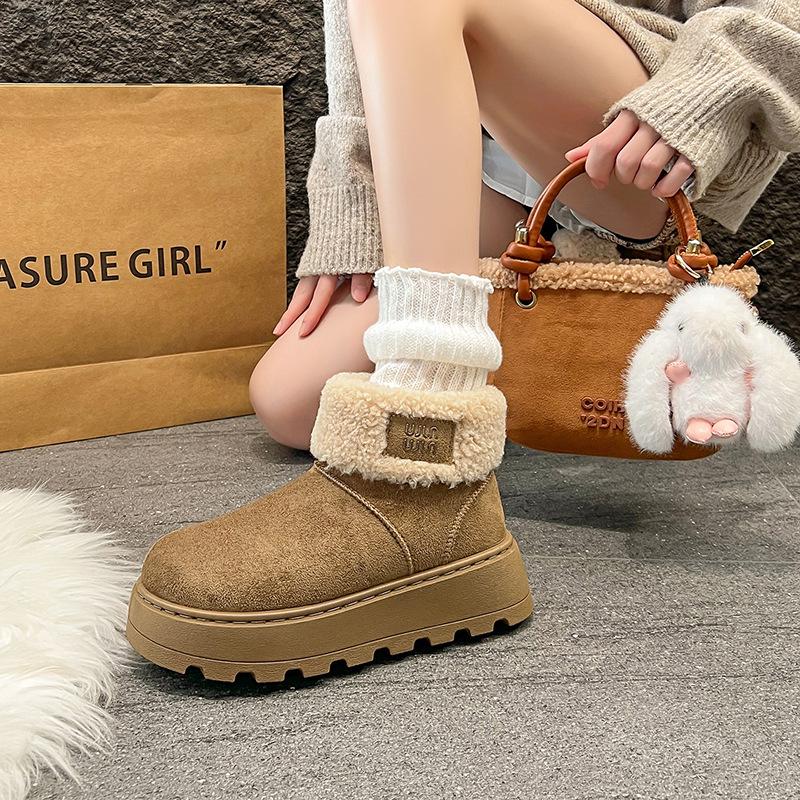 

Winter women s versatile fashion one-pedal platform casual snow boots 2025 new wear-resistant short women s boots 40 хаки