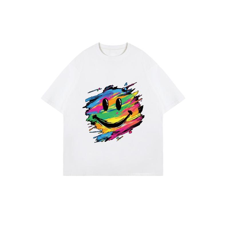 Oversized T Shirt Black Rainbow Smile Face Print Casual Wear For Women Summer Streetwear Fashion Top