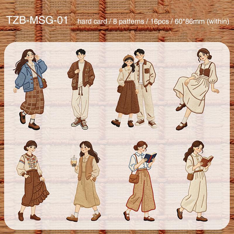 Slow Time Series Vintage Embroidery Girl Character Landscape Sticker Creative DIY Journal Material Collage Stationery