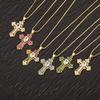 Nidin New Fashion Double Layer Jesus Cross Pendant Necklace 6 Colors For Women Men Shine Zircon Chain Link Jewelry Accessories