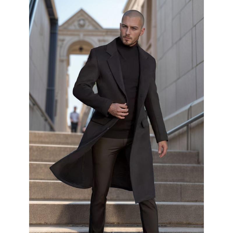 Новая удлиненная британская мужская длинная ветровка шерстяное пальто мужское шерстяное пальто S чёрный