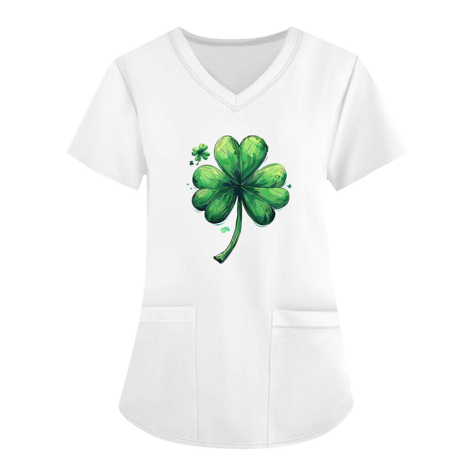 

Женская модная футболка с короткими рукавами и v-образным вырезом с принтом, маленькая рабочая футболка с карманами XL белый