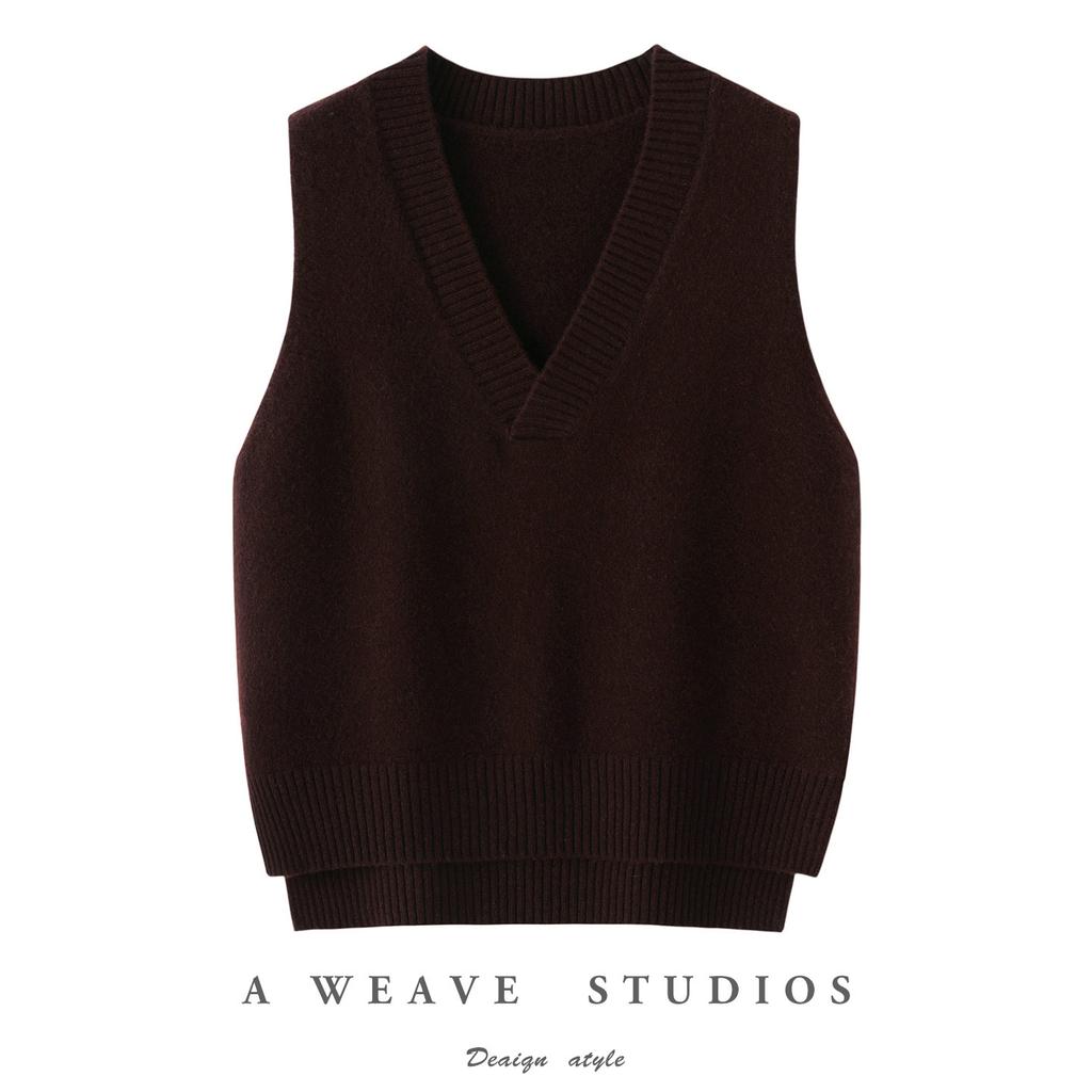 Spring, autumn and winter ins simple V-neck retro pure wool vest knitted women's pullover loose and thin sleeveless vest top