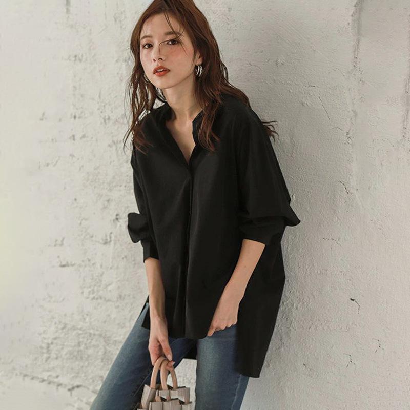 Autumn Women's New Bat Sleeve Loose Shirt Women's Stand Collar Slit Women's Shirt