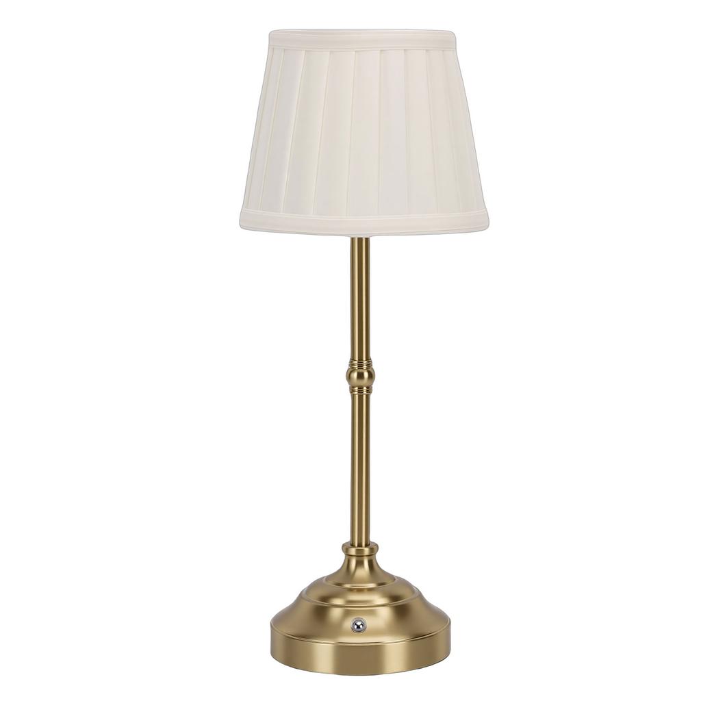 Cordless Table Lamp with Pleated Fabric Shade Aluminum Dimmable Rechargeable Bedside Night Light for Home Restaurant