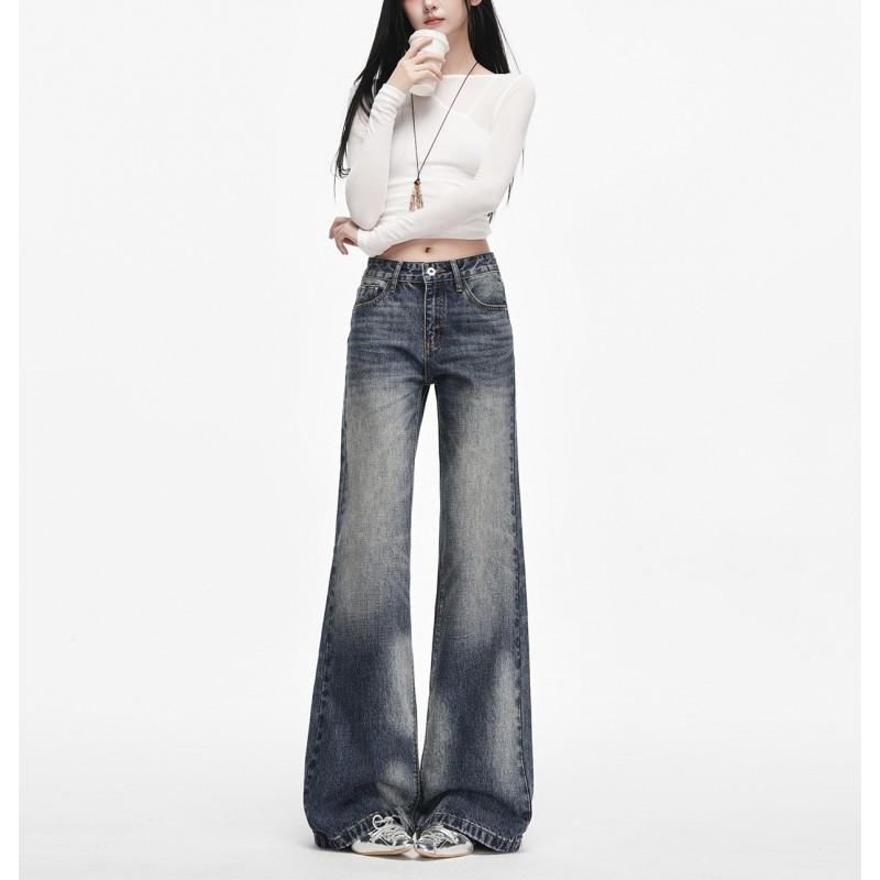 Womens Low-Rise Washed Flared Jeans Stretch Slim Fit Streetwear Denim Pants