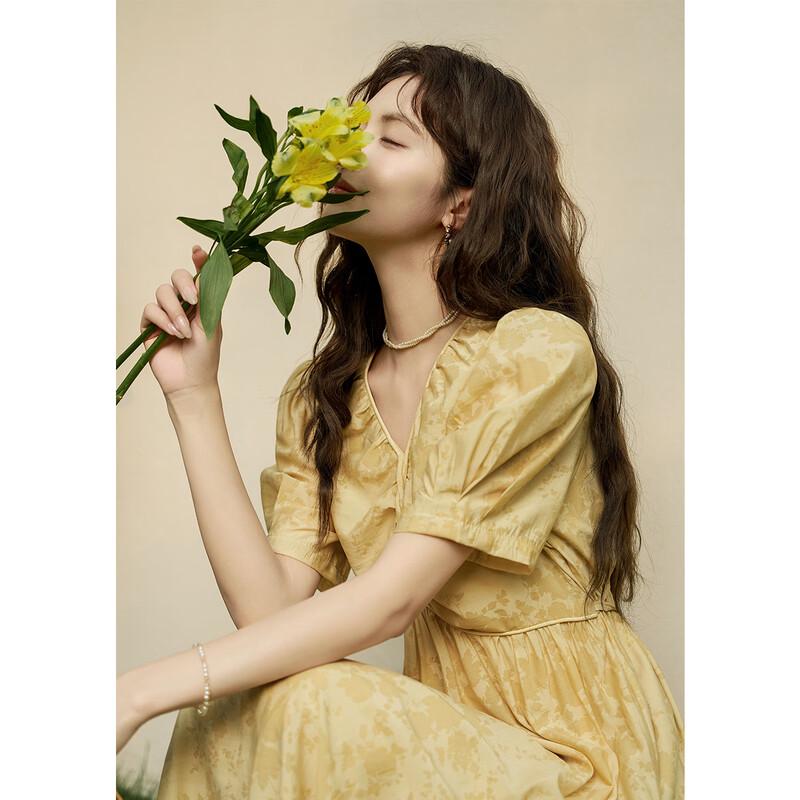 Elegant French Style V-Neck Floral Long Dress