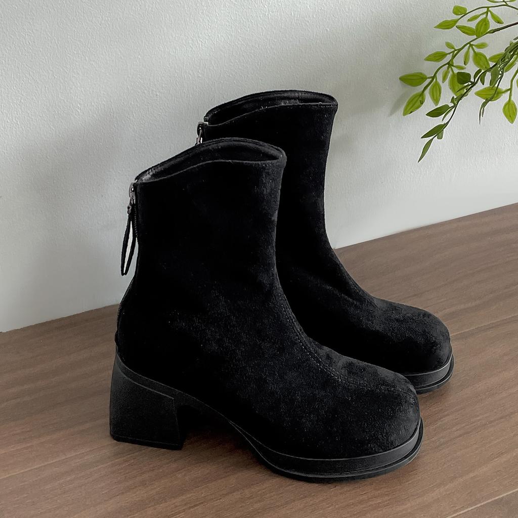 Retro Small Thick Heel Heightening Boots Women's  New Autumn Skirt Versatile Short Boots