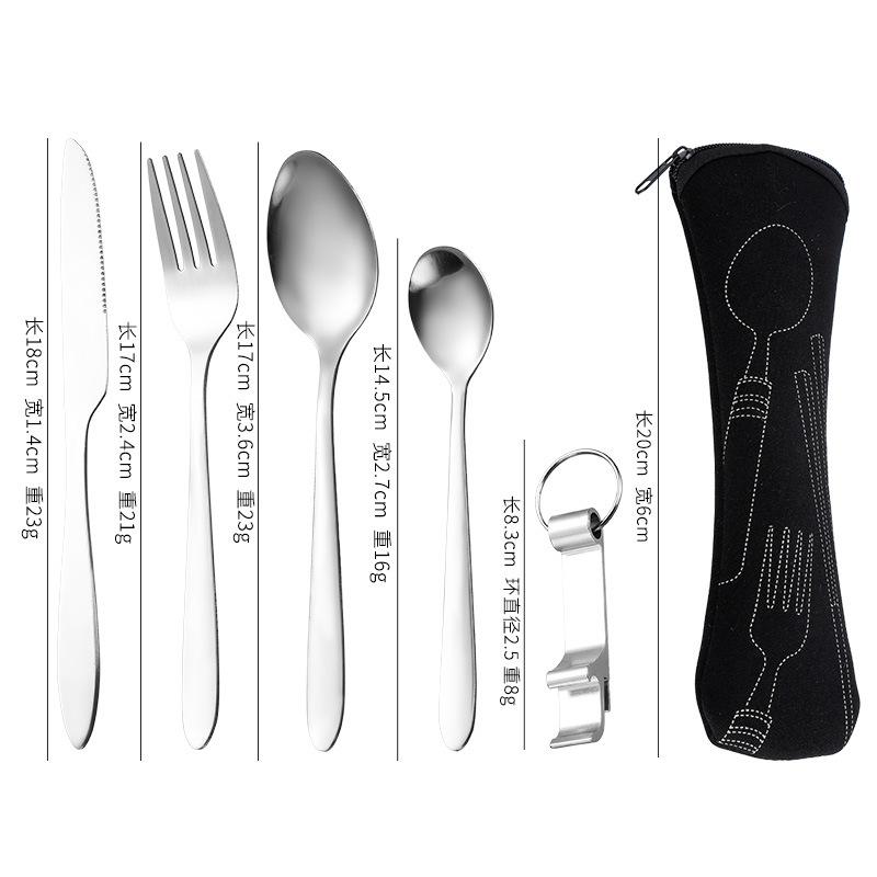 Amazon Hot Selling Stainless Steel Knife, Fork, Spoon Set 5pcs Bone Pack Outdoor Travel Knife, Fork Set Portable Tableware