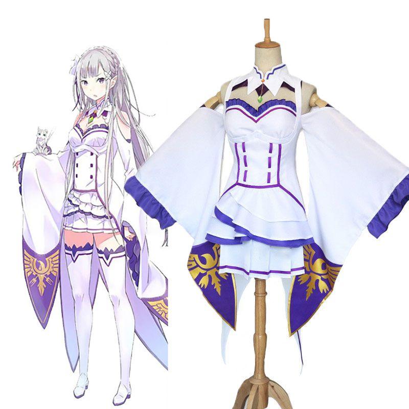 Rezero Kara Hajimeru Isekai Seikatsu Emilia Elf Cosplay Costume Complete Set