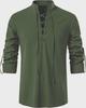 Men's Cotton Linen Henley Shirt - Beach Casual Stand Collar Long Sleeve (2024)