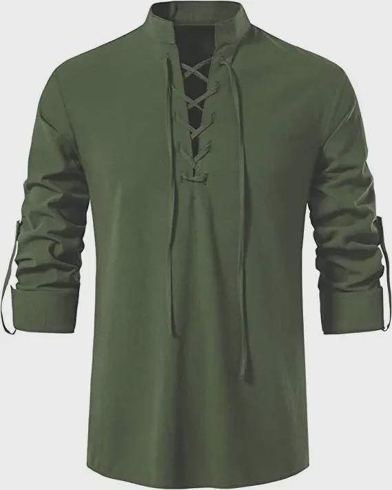 Men's Cotton Linen Henley Shirt - Beach Casual Stand Collar Long Sleeve (2024)