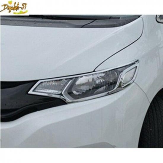 Fit For Honda Jazz 2014-2017 chrome Front HeadLight Lamp Cover Trim 2PCS New