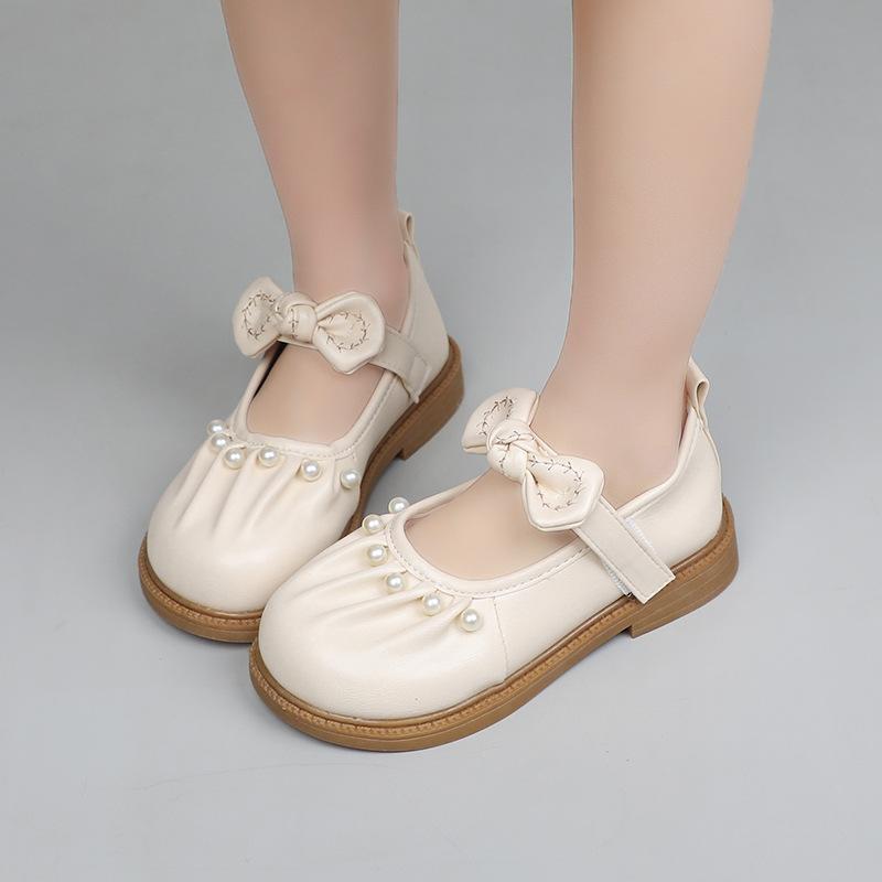 Girls' Small Leather Shoes Spring and Autumn 2025 New Children's Shallow-mouth Pleated Foreign-style Princess Shoes Korean Version of Soft-soled Girl