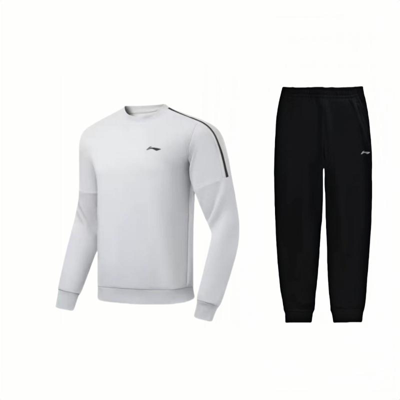 Свитшот с круглым вырезом и длинными рукавами с логотипом Li Ning, джоггеры из флиса с манжетами, повседневный спортивный костюм унисекс, AWDU915-2+AKLSC99-1 XXXL