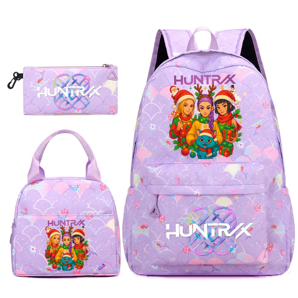 3Pcs/set Christmas Kpop Printed Backpack Handbag Pencil Case for Teenger Student Girl Boy Schoolbag Kid Bookbag Large Capacity Travel Bag Kid Gift
