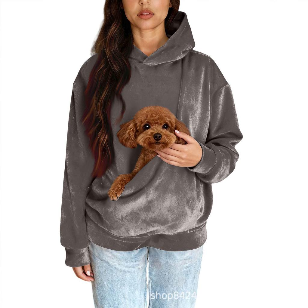 Unisex Fashion Casual Solid Color Long Sleeve Hooded Sweatshirt with Pet Pocket