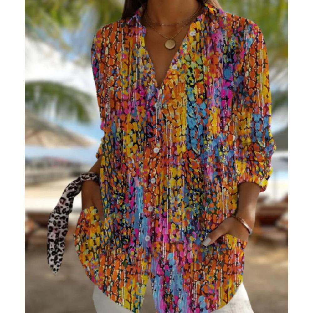Plus Size Women Long Sleeve Button Shirt Solid Floral Casual Comfort Blouse