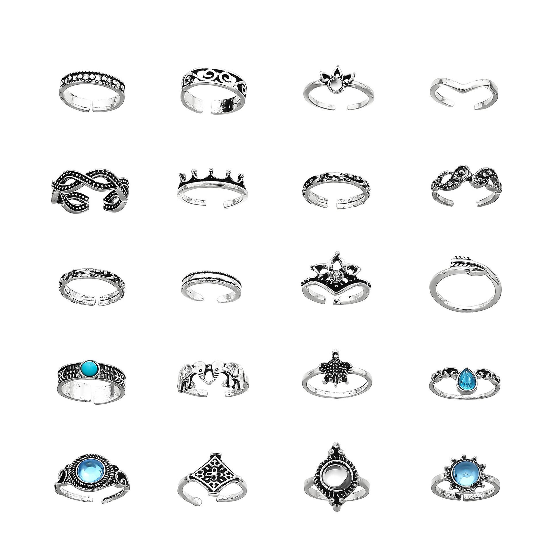 

Vintage Combination Foot Ring Vintage Elephant Turtle Crown Dot Diamond 20 Piece Set Open Foot Accessories