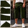 Heren Effen Kleur Knopen Elastische Taille Cargo Capri Broek met Zes Zakken Werkkleding Stijl Casual Pasvorm