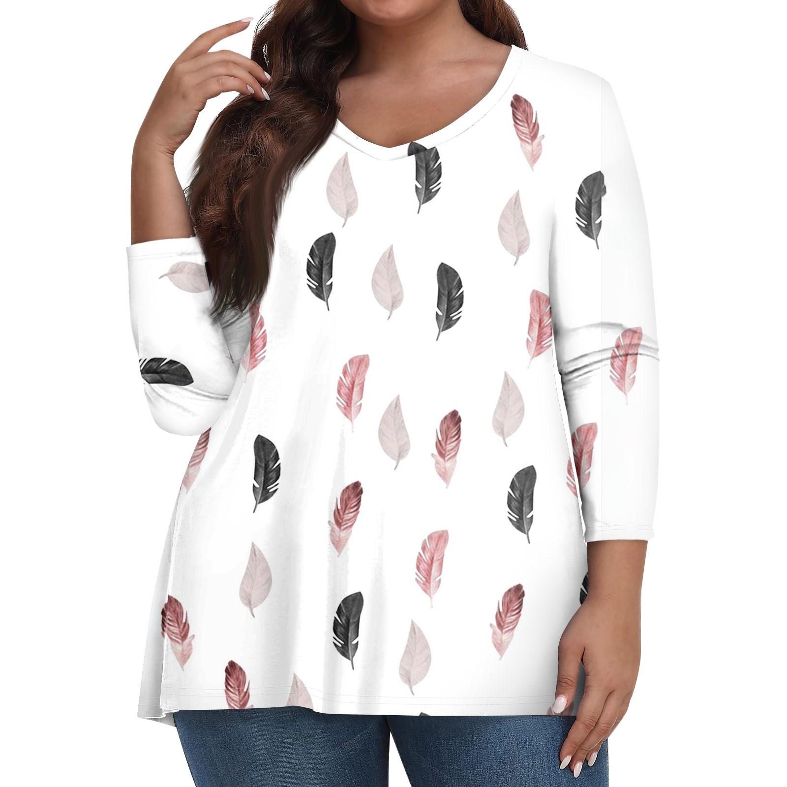 

Женские топы больших размеров, рубашки с рукавами 3/4, повседневная одежда с V-образным вырезом, топы с принтами XXXXL белый