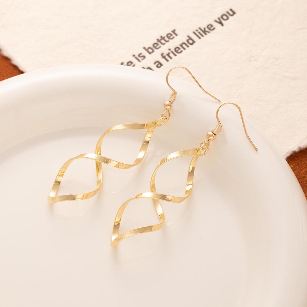 High-End Minimalist Geometric Spiral Metal Wave Earrings for Women