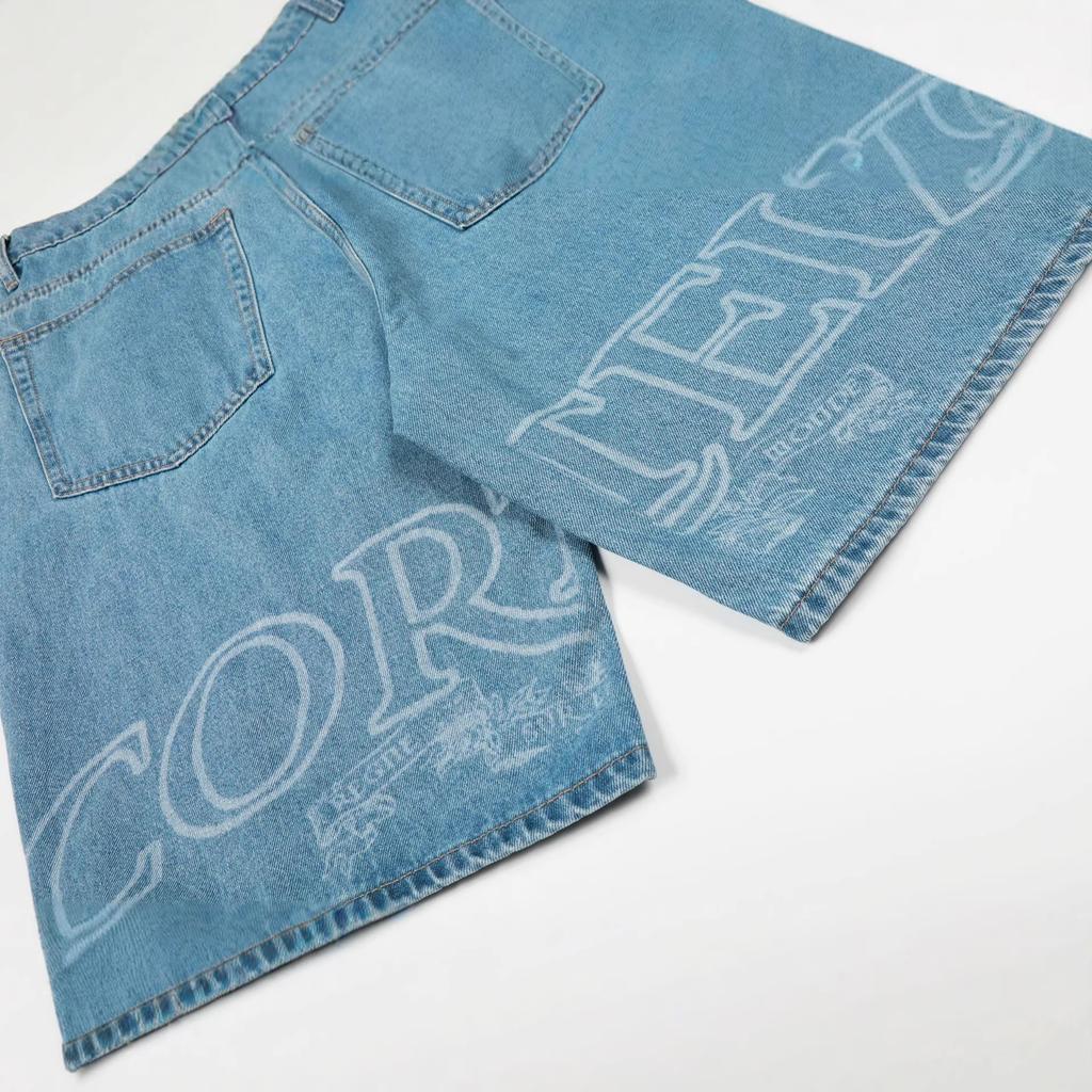 Cross-border European and American Trendy Brand Alcatraz Letter Logo Printing Washed Denim Shorts Men's and Women's High Straight Five-point Pants