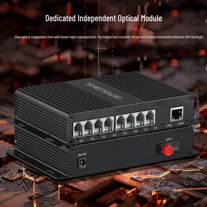 Shengwei PCM Voice Fiber Optic Transceiver (8-Ch Phone + 1-Ch Network)