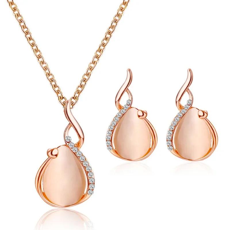 Fashionable Atmospheric Shiny Necklace Earrings Women s Rhinestone Earrings Pendant Full Diamond Crystal Necklace Earring Set A