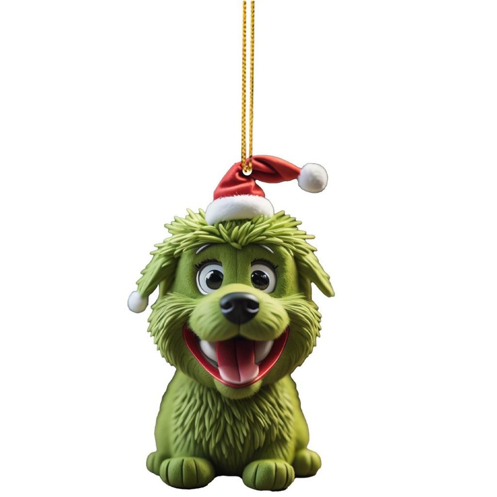 Grinch Stole Christ Green Puppy Pattern Acrylic Pendant Christmas Decor Prop For Holiday Vehicle Decor