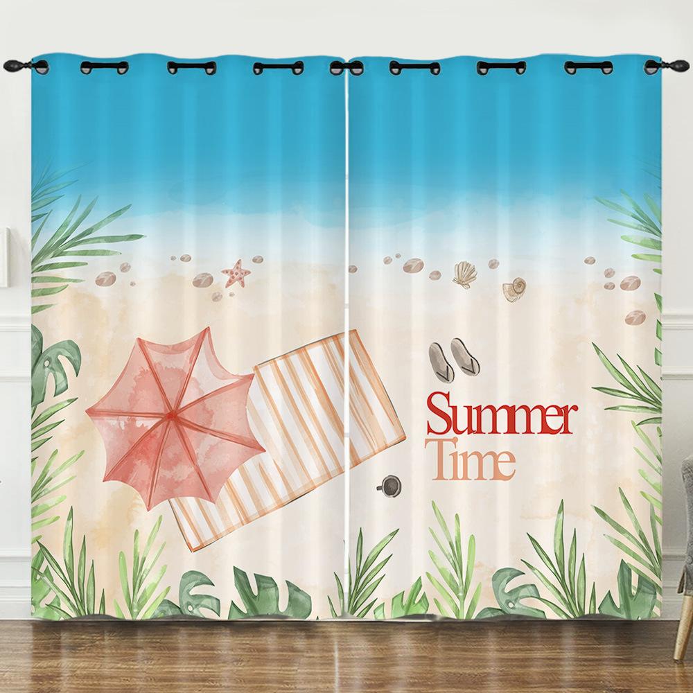 Zasłony Ocean Plaża Wakacje Ilustracja 3D Cyfrowy Druk Zasłona zaciemniająca Przelotki