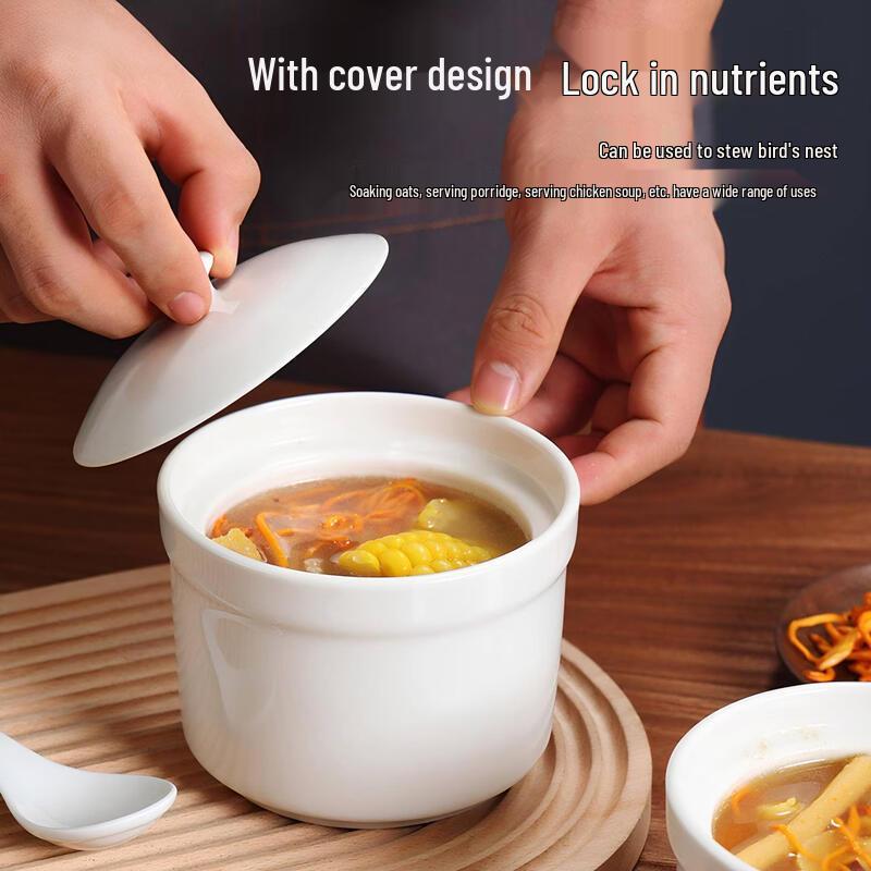 Chixing Pure White Ceramic Steaming Bowl with Lid