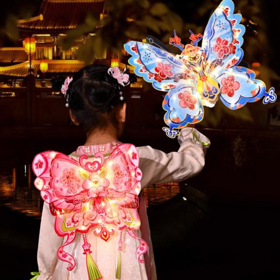Butterfly Lantern Handheld Spring FestivalDecor DIY Chinese Traditional Lantern for Hanfu Cosplay Chinese New Year Mid-Autumn Festival Decoration