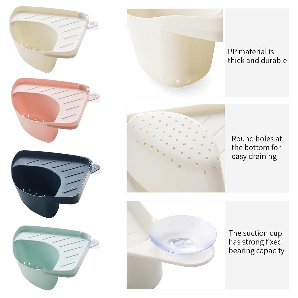 Sink Basket Triangular Draining Sink Rack Suction Cup Plastic Kitchen