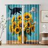 2 Pcs, Filtering Curtains (excluding Rods, Non-movable, Without Batteries) Funny Black Cat Vase for Use In Bedrooms and Living