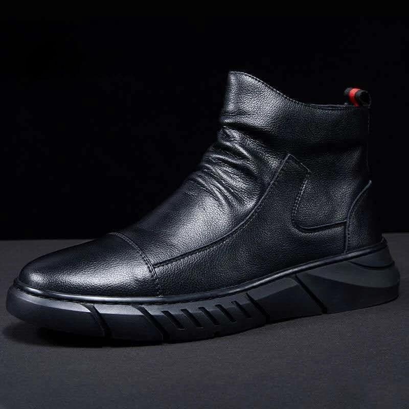 Fashion Men Chelsea Boots Slip-on Waterproof Ankle Boots Retro Black Men Fashion Boots Motorcycle Shoes Plus Size 44