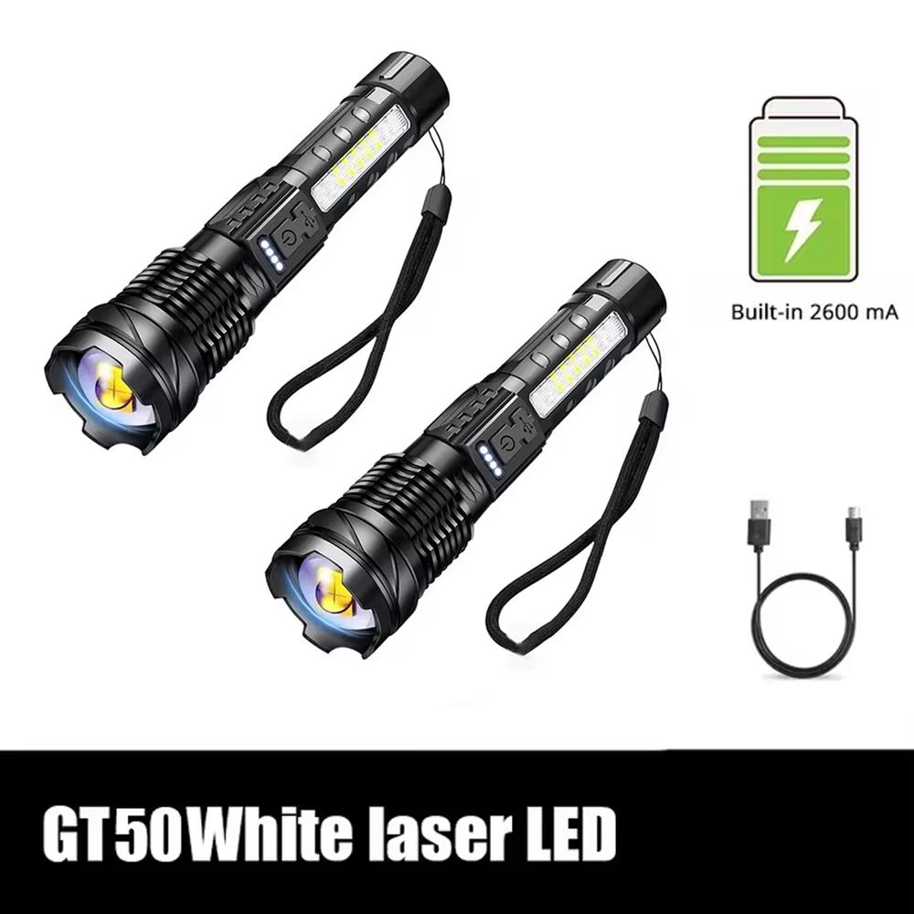 Powerful XHP50 LED Flashlight Waterproof 18650 Torch With Side Light 7 Modes Camping Fishing Lantern USB Rechargeable Zoom Lamp