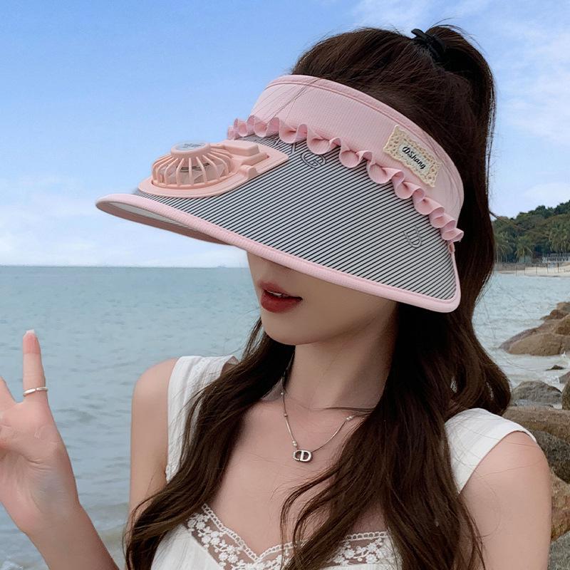 Women's Rechargeable UV Protection Sun Hat with Large Brim for Cycling