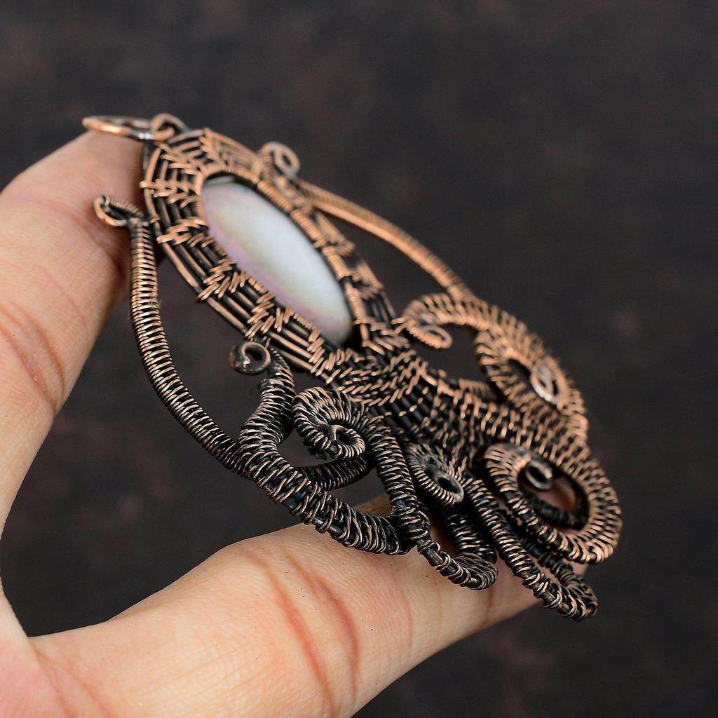 Mother Of Pearl Pendant Copper Wire Wrapped Pendant Handmade Real Gemstone Pendant Copper Wire Wrap Jewelry Octopus Pendant Engagement Gift