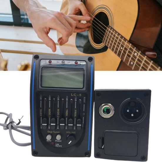 1 Set LC-5 Acoustic Guitar Pickup 5-Band EQ Equalizer System with Turner Backlight Adjustable Volume Control LCD Display Piezo Pickup Guitar