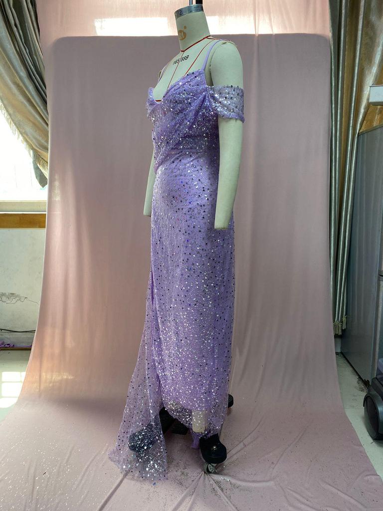 Robe de soirée à paillettes pour femme 2025: Jupe longue fendue irrégulière transfrontalière européenne et américaine avec bretelles