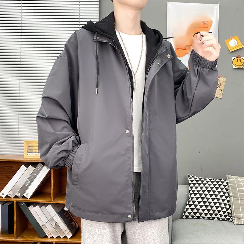 

Новая весенне-осенняя куртка из двух частей с капюшоном, мужская модная одежда большого размера, куртка в гонконгском стиле для пар 4XL серый