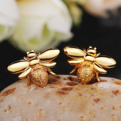 Bienen-Design, silbrig/golden, niedliche Ohrstecker, Kupfer, versilbert, Schmuck, kreativ, exquisites Geschenk für Frauen und Mädchen