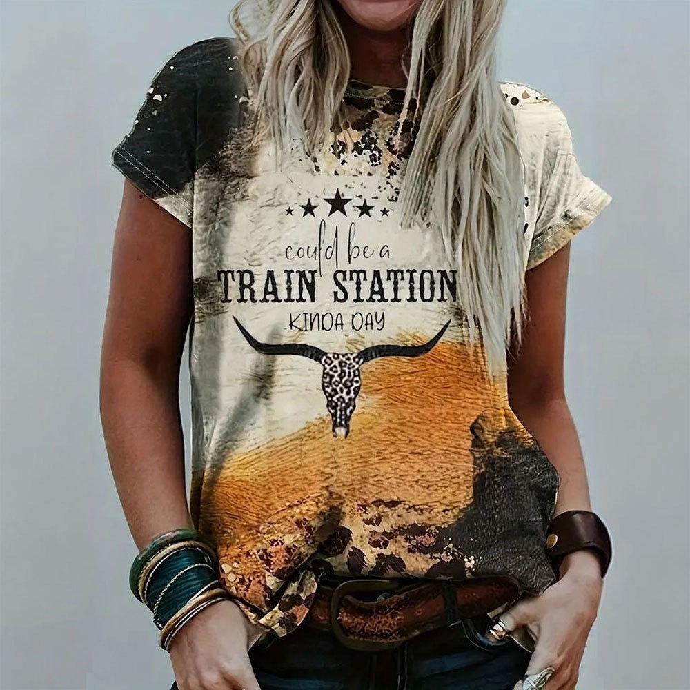 Dámské letní 3D tričko s potiskem s krátkým rukávem Harajuku oblečení Dámské ležérní tričko